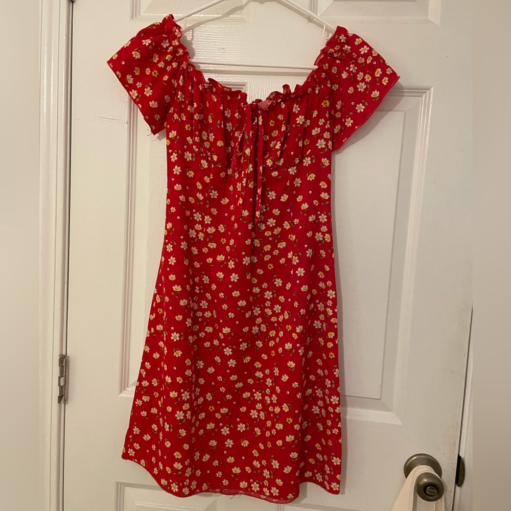 Red Floral Off the Shoulder Dress